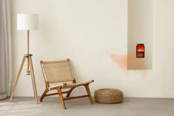 Ultra Wave Heater plugged into a living room wall alcove